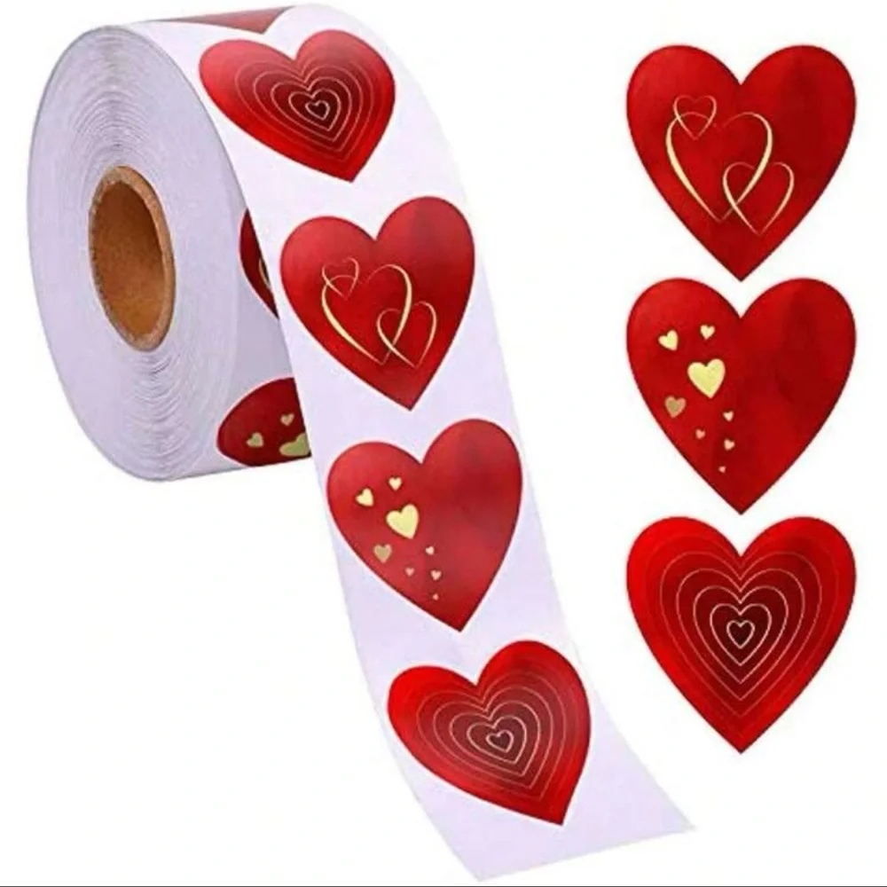 Roll Red Heart Stickers Self-Adhesive Cute Style Love Pattern Sticker 1